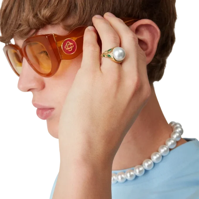 Anel de sinete com pérola