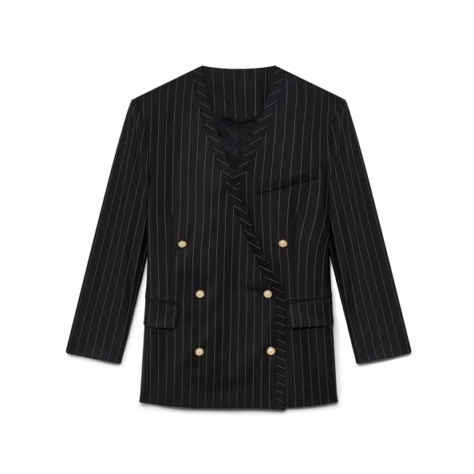 Blazer Oversized de Lã com Risca de Giz