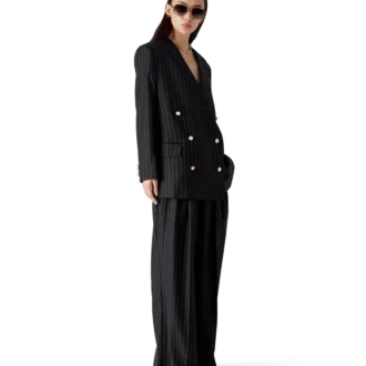 Blazer Oversized de Lã com Risca de Giz