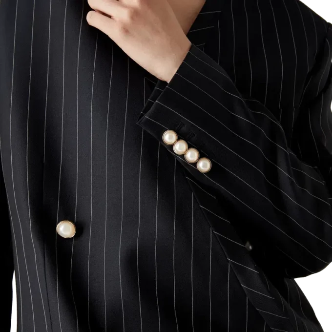 Blazer Oversized de Lã com Risca de Giz