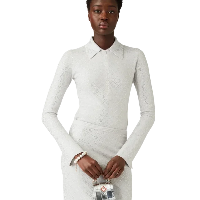 Body em malha com monograma de cristais Body em malha com monograma de cristais