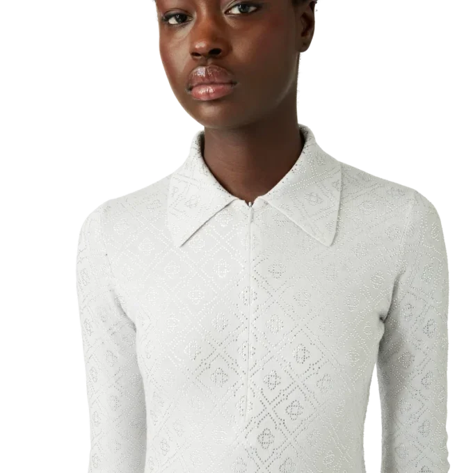 Body em malha com monograma de cristais Body em malha com monograma de cristais