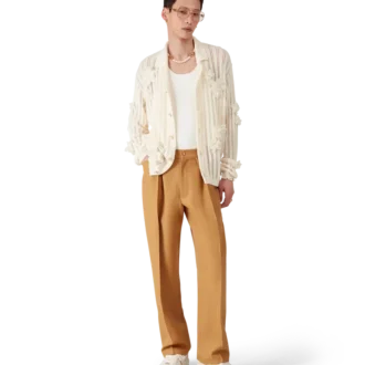 Calças Chinos de Lã com Pregas