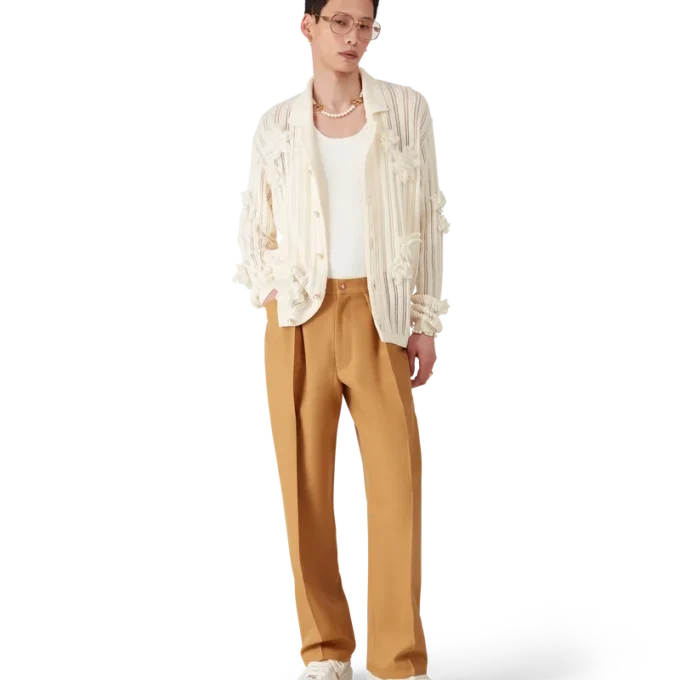 Calças Chinos de Lã com Pregas