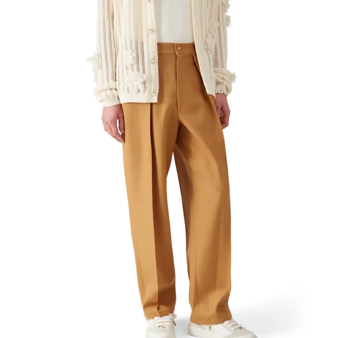 Calças Chinos de Lã com Pregas