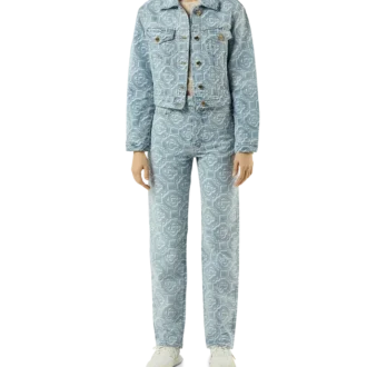 Calças clássicas de ganga branqueada com monograma