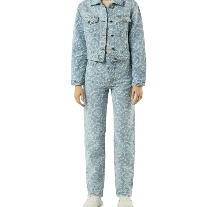 Calças clássicas de ganga branqueada com monograma