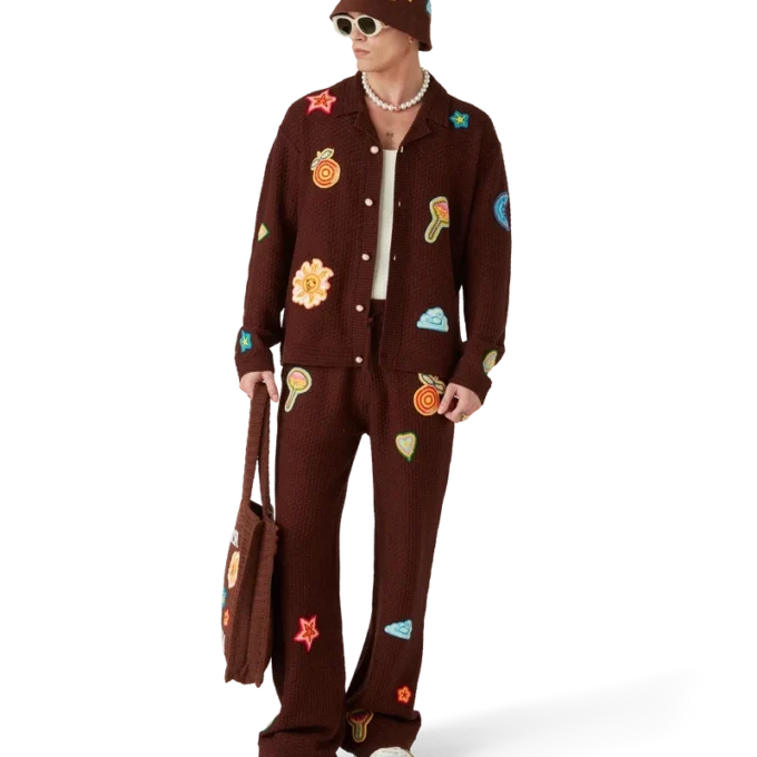 Calças com Motivo em Croché