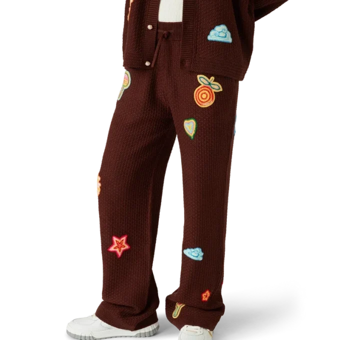 Calças com Motivo em Croché