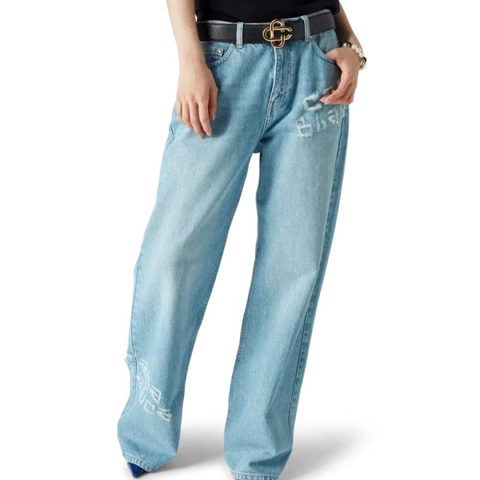 Calças de ganga com efeito desgastado e grafite