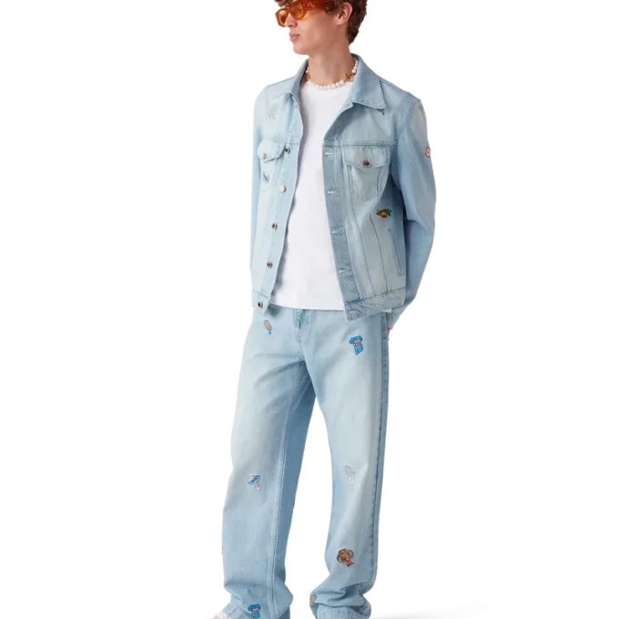 Calças de ganga com motivo bordado