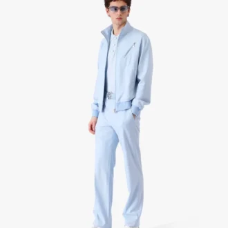 Calças de jacquard à medida com monograma azul