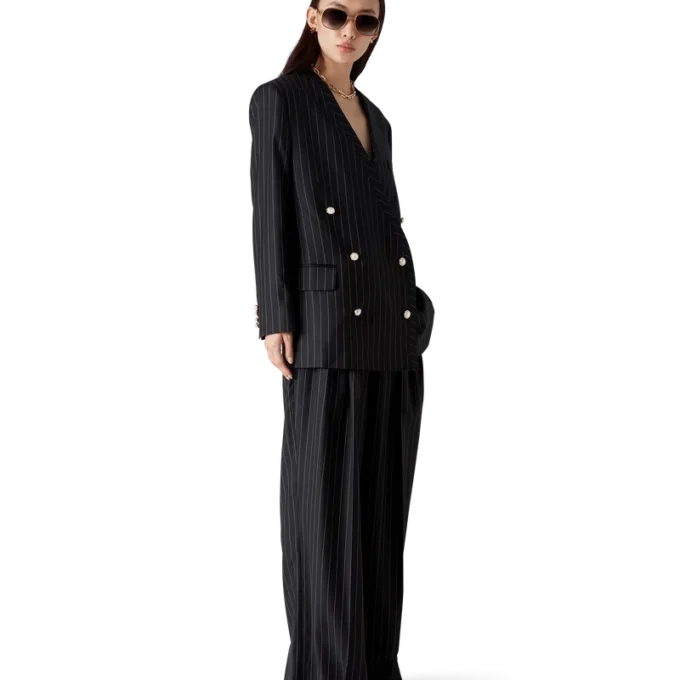 Calças de Lã com Risca-de-giz e Três Pregas Calças de Lã com Risca-de-giz e Três Pregas