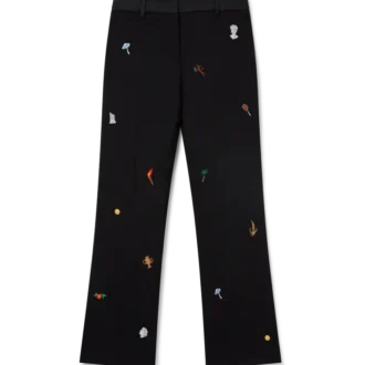 Calças de Lã à Medida com Motivo Bordado