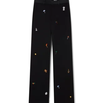 Calças de Lã à Medida com Motivo Bordado