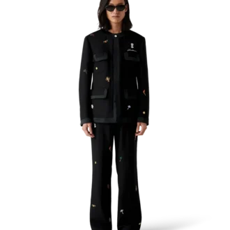 Calças de Lã à Medida com Motivo Bordado