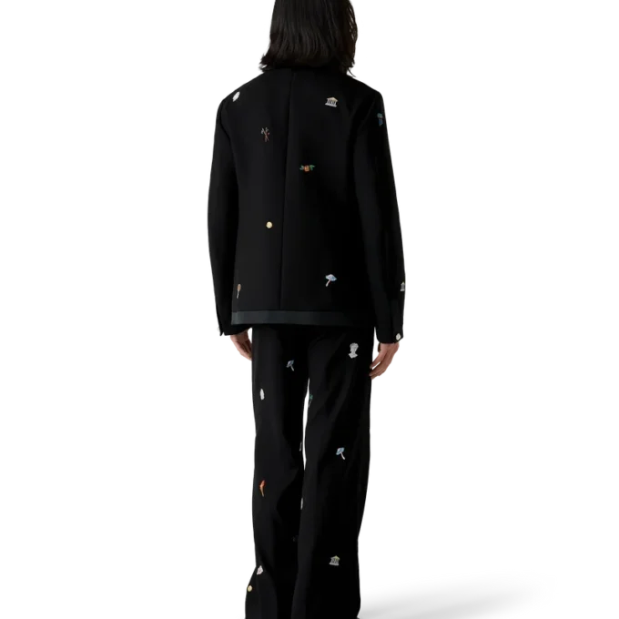 Calças de Lã à Medida com Motivo Bordado