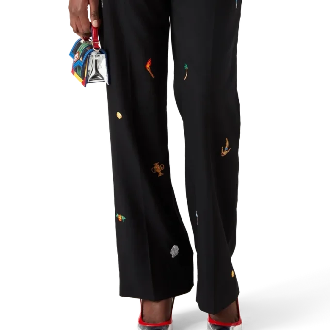 Calças de Lã à Medida com Motivo Bordado