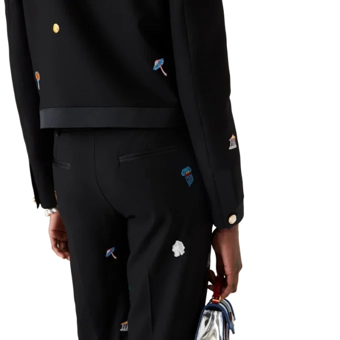 Calças de Lã à Medida com Motivo Bordado