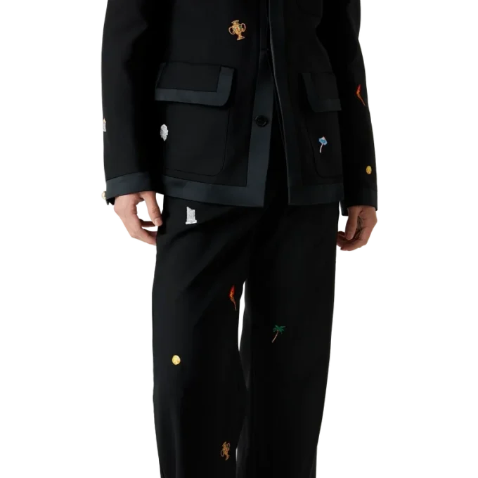 Calças de Lã à Medida com Motivo Bordado