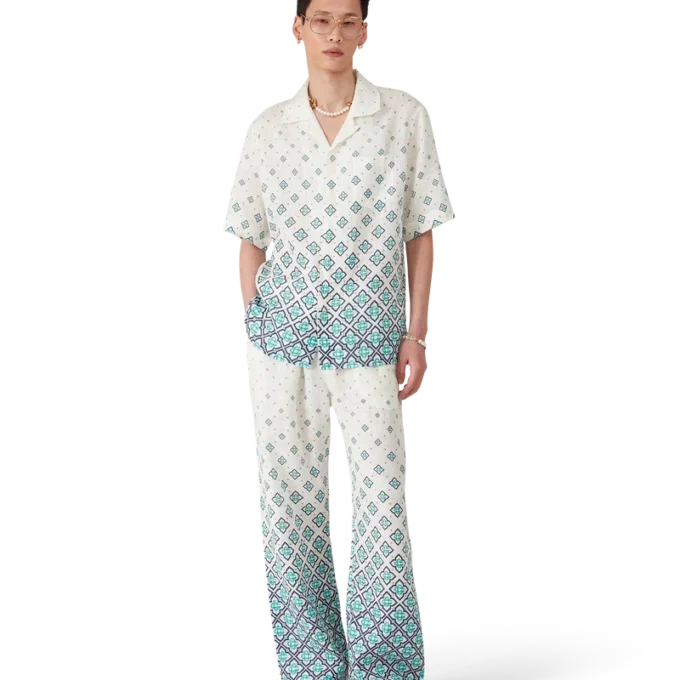 Calças de linho com monograma em degradê