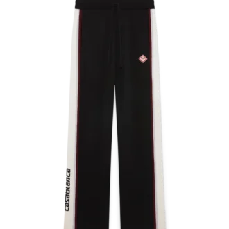 Calças de malha de lã merino às riscas