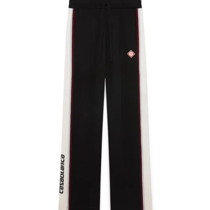 Calças de malha de lã merino às riscas