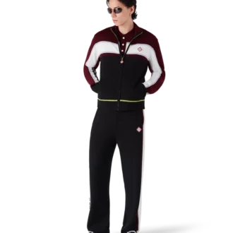 Calças de malha de lã merino às riscas