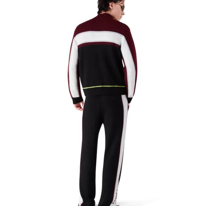 Calças de malha de lã merino às riscas