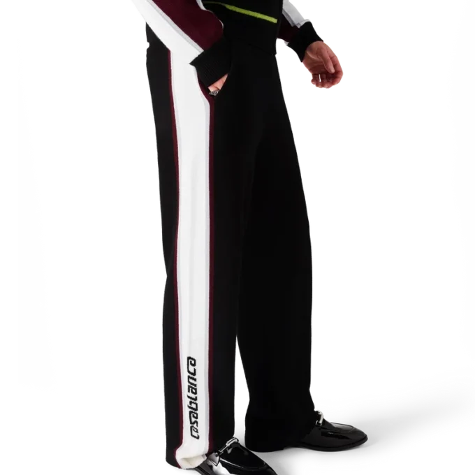 Calças de malha de lã merino às riscas