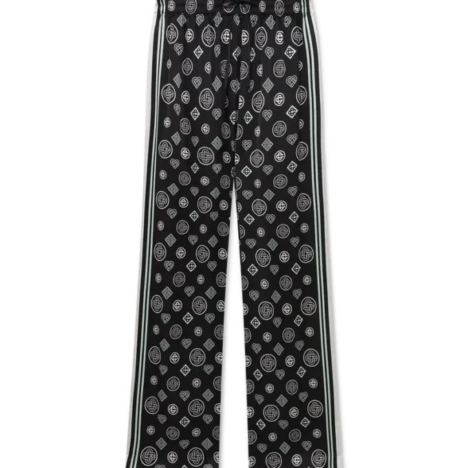 Calças de pijama em cetim de seda com monograma
