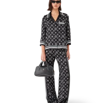 Calças de pijama em cetim de seda com monograma