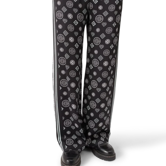 Calças de pijama em cetim de seda com monograma