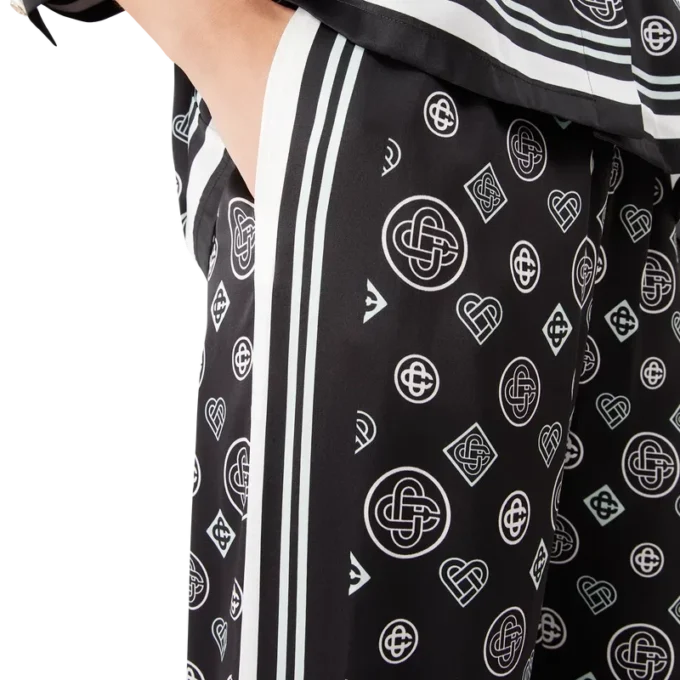 Calças de pijama em cetim de seda com monograma