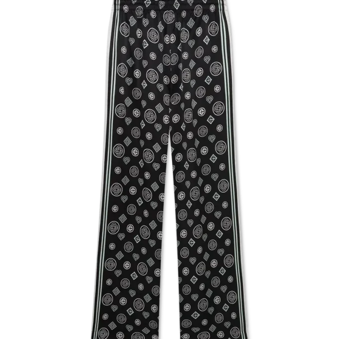 Calças de pijama em cetim de seda com monograma