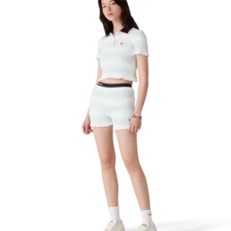 Calções com franzido às riscas