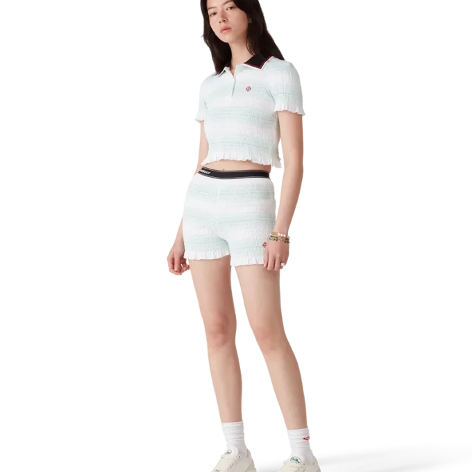 Calções com franzido às riscas