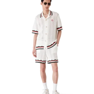 Calções de croché em algodão com padrão em ziguezague