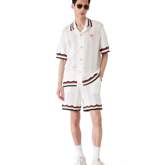 Calções de croché em algodão com padrão em ziguezague