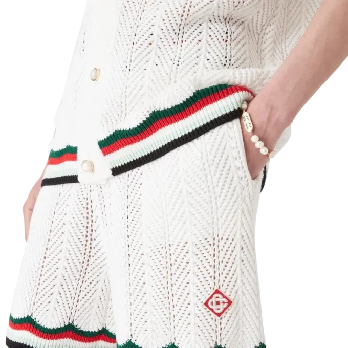 Calções de croché em algodão com padrão em ziguezague