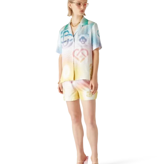 Calções de seda com logótipo em meio-tom