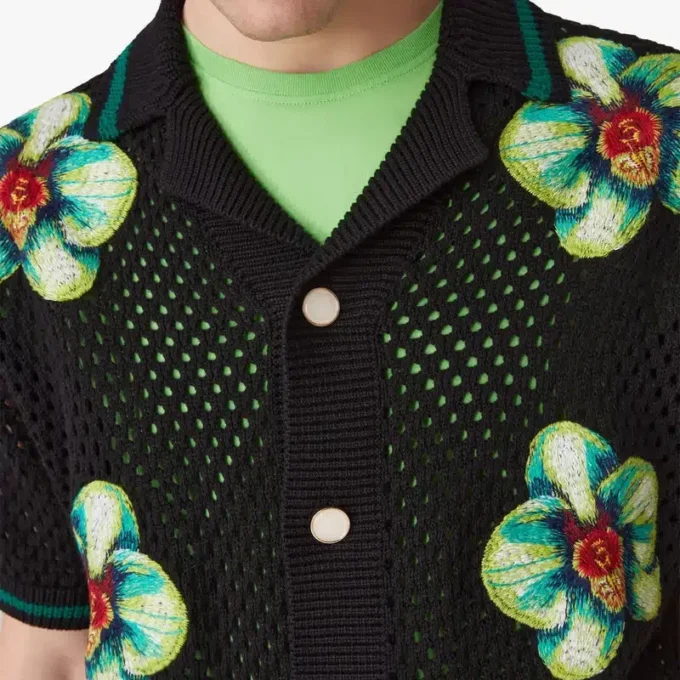 Calção de croché de manga curta com bordado Glitch Orchid