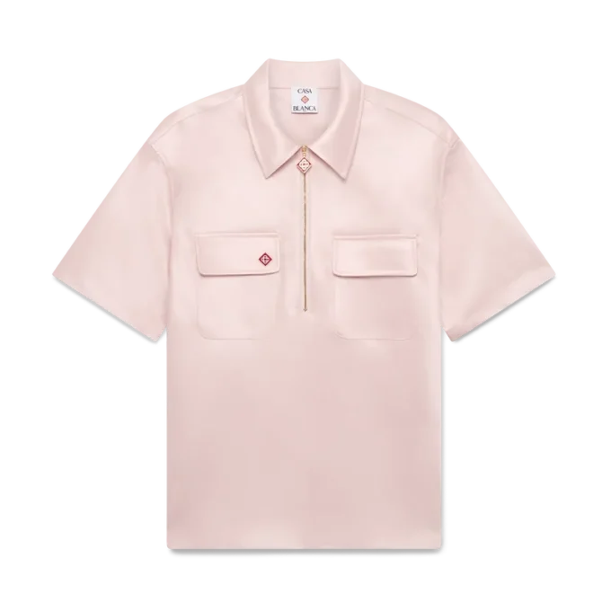 Calção de manga curta com fecho de correr de um quarto em cetim