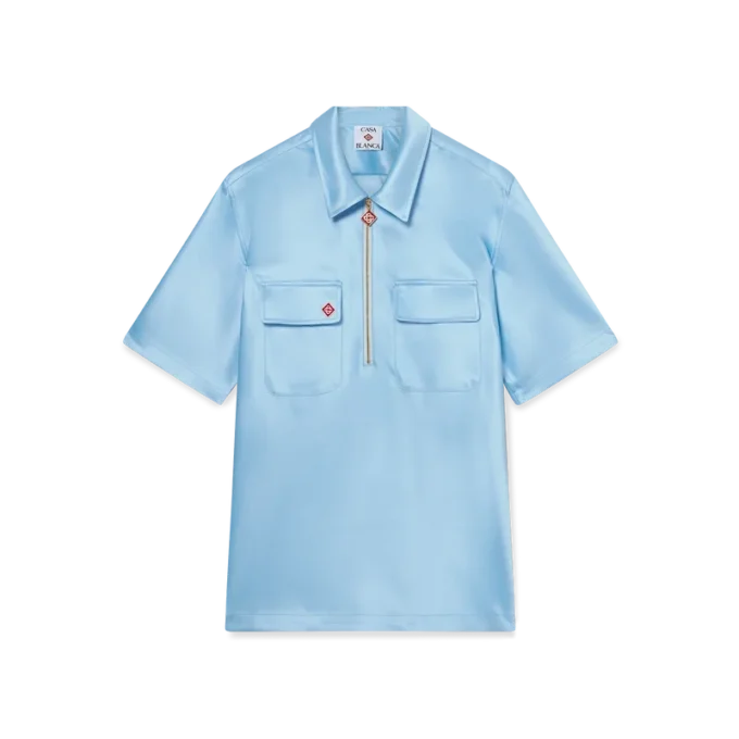 Calção de manga curta com fecho de correr de um quarto em cetim