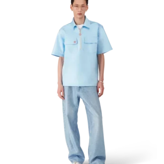 Calção de manga curta com fecho de correr de um quarto em cetim