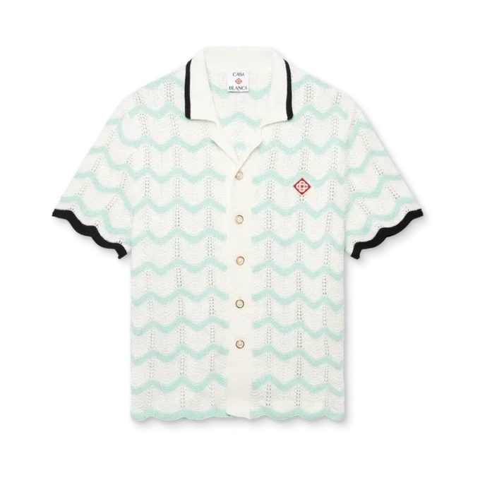 Calção de manga curta em croché de algodão com efeito ondulado degradê Calção de manga curta em croché de algodão com efeito ondulado degradê