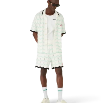 Calção de manga curta em croché de algodão com efeito ondulado degradê