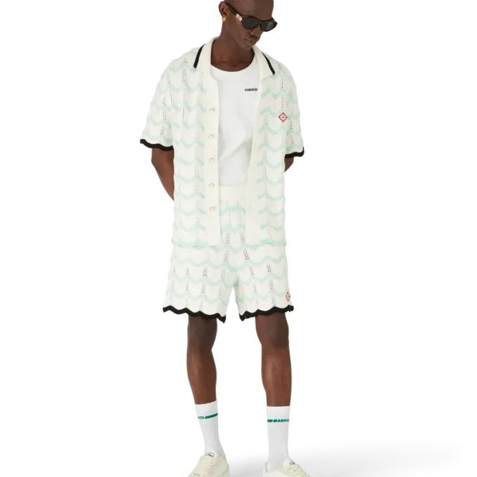 Calção de manga curta em croché de algodão com efeito ondulado degradê Calção de manga curta em croché de algodão com efeito ondulado degradê