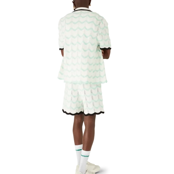 Calção de manga curta em croché de algodão com efeito ondulado degradê Calção de manga curta em croché de algodão com efeito ondulado degradê