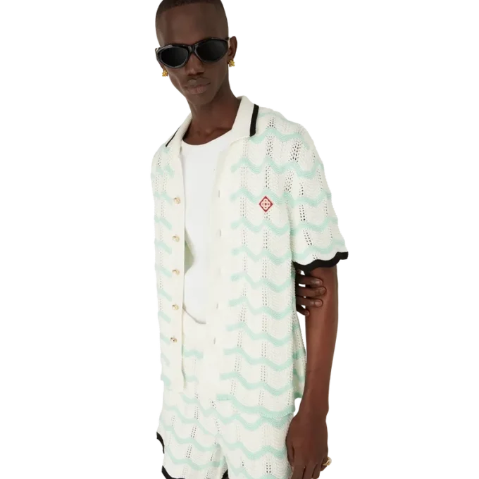 Calção de manga curta em croché de algodão com efeito ondulado degradê Calção de manga curta em croché de algodão com efeito ondulado degradê